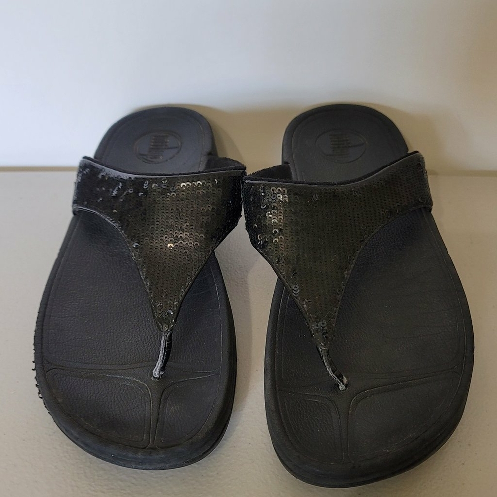 FitFlop Electra Black Sequin Thong Toning Sandals 034-001 Womens US 7 - Picture 11 of 12